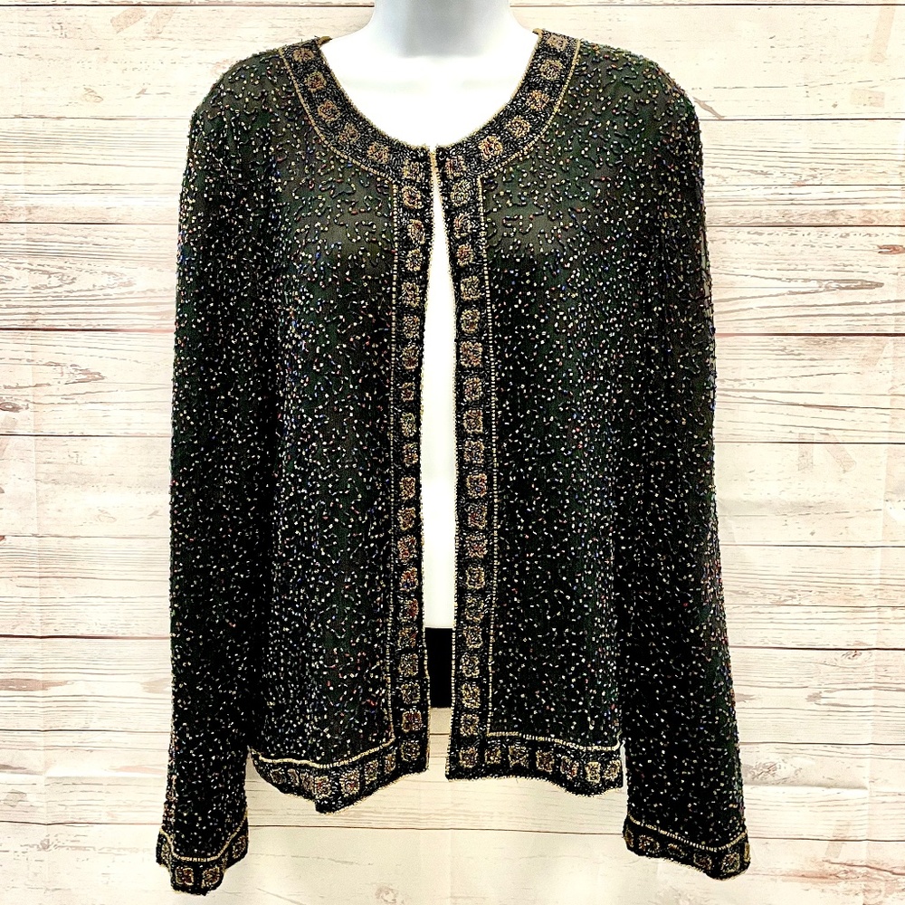 Vintage 100% Silk Beaded Cardigan
